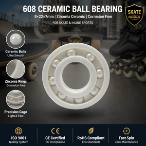 ลูกปืนเซรามิก 608 ZrO2 Si3n4 <span class=keywords><strong>Abec</strong></span> <span class=keywords><strong>7</strong></span> 9 สำหรับสเก็ตบอร์ด สกู๊ตเตอร์ ความเร็วสูง แรงเสียดทานต่ำ ขายส่ง ราคาโรงงาน - Product Image 1
