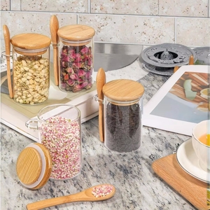 Yolowe Nhà Nhà Bếp Lưu Trữ Lọ Thủy Tinh Kín Jar Với Một Nắp Tre Và Một Muỗng Gia Vị Lọ Cà Phê Canister <span class=keywords><strong>Container</strong></span> Cho Đảng - Product Image 4