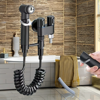 Ensemble de robinet de bidet mural moderne en acier inoxydable noir, auto-nettoyant, avec douchette à pression pour WC