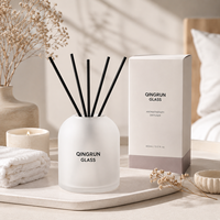 Diffuseur d'arômes rond personnalisé en verre de 400 ml avec bâtonnets épais et boîte – Bouteille de parfum écologique