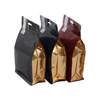 Sacs d'emballage pour grains de café en aluminium à fond plat, refermables, avec valve, imprimés, 250g, 500g, 1kg, fabrication OEM