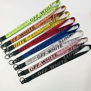 Hot Sale White Woven Durable Casual Keychain Lanyard Popular Polyester Fabric Letterpress Printed Promotional Off-Keys