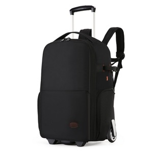 Roller Camera Bag <b>Large</b> Capacity Waterproof Oxford Cloth DSLR SLR Mirrorless Camera <b>Backpack</b> Trolley Case Solid Color <b>Black</b> - Product Image 3