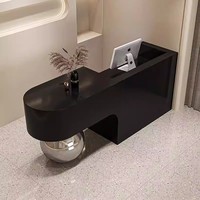 Comptoir de réception personnalisé en bois pour spa et salon, avec boule en acier inoxydable, pour la vente de vêtements, noir