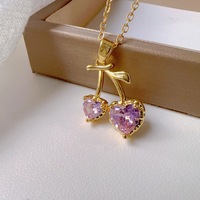 Kersen hanger zoet hart zirkoon koper verguld twee edelstenen fruit design fijn gouden ketting schattig fruit bedel ketting voor meisjes