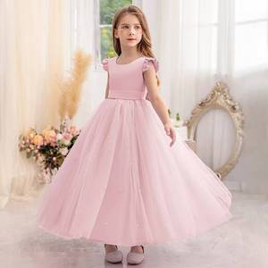 Girls Kid Long Beaded Bow Mesh Princess Gown Birthday Evening Piano Recital Runway Party Stage Performance Elegant <b>Dress</b> Costume - Product Image 2
