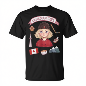 Camiseta Promocional con Collage de Chica Canadiense y Bandera de Canadá - Product Image 2