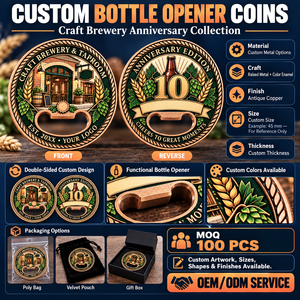 Décapsuleur personnalisé en cuivre antique pour anniversaire de brasserie, pièce de défi, souvenir promotionnel OEM ODM - Product Image 4