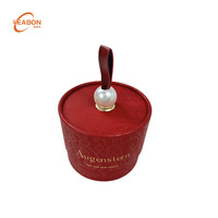 Boîte en papier ronde de luxe en velours avec poignée en perle, logo personnalisé en relief, revêtement UV pour emballage de bonbons de mariage, fleurs, cadeaux de vacances