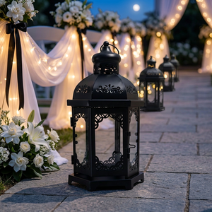 Wholesale Vintage Black <b>Moroccan</b> Style Iron Candle Holder Lantern for Home Weddings Christmas & Easter <b>Decorations</b> - Product Image 2