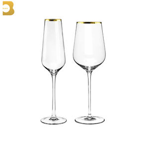 Vaisselle classique en cristal sans plomb, détails dorés de luxe, fabriquée à la main, avec verre à vin rouge, collection élégante de verres à vin, marque BLAIS - Product Image 4