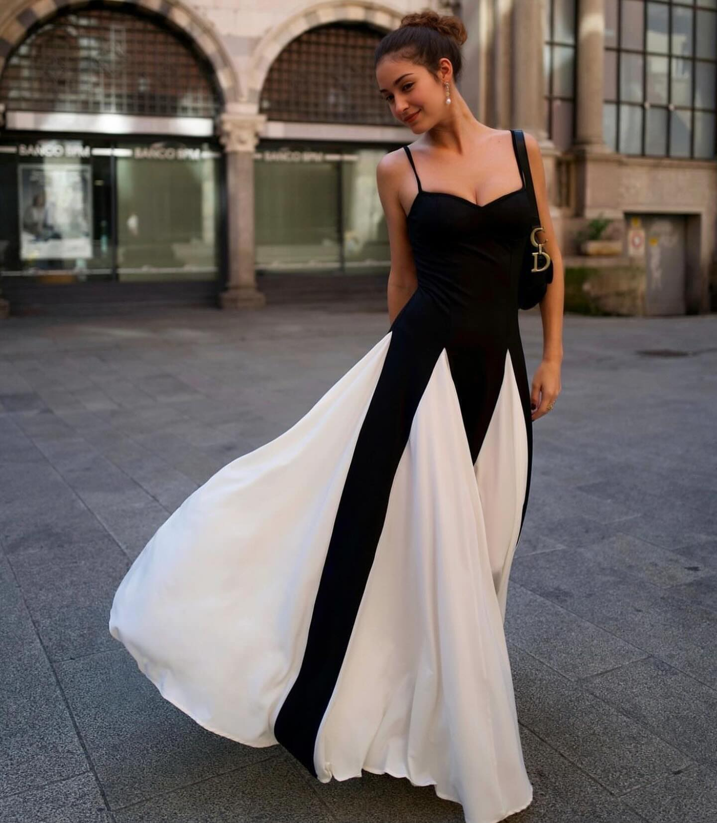 Chiffon Round Neck Patchwork Plain Evening Dress Black And White Chiffon  Dresses 2025 New Design Maxi