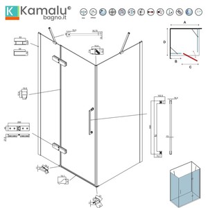 Kamalu KT5000B 70x70 Cabina de ducha oscilante Bisagra de aluminio sin marco blanco Puerta plegable para hoteles Villas Vidrio templado - Product Image 3
