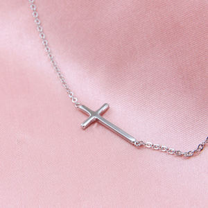 <strong>Sideway</strong> cross <strong>necklace</strong> 925 sterling silver cross <strong>necklace</strong> sliver Jinyuan <strong>initial</strong> bar pendant <strong>necklace</strong> jewelry anniversary - Product Image 2