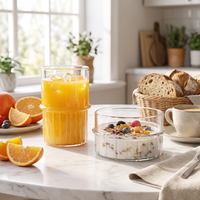 Verre à eau en verre borosilicate haute résistance, à nervures verticales, empilable, transparent, résistant à la chaleur, vaisselle moderne pour la cuisine et la salle à manger
