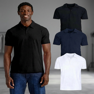 Polo classique pour homme de qualité supérieure, manches courtes, en coton uni, respirant, décontracté, tissé Oxford, coupe classique, blanc, marine, noir - Product Image 3