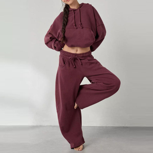 Custom Logo Streetwear Two Piece Set Wholesale Women Sweatshirt Jogger Track Suit Women <strong>Clothing</strong> Pullerover Crop Hoodie Suit - Product Image 2