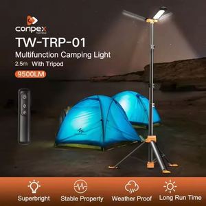 Outdoor IP55 Waterproof Retractable Adjustable <b>LED</b> <b>Rechargeable</b> Tripod <b>Work</b> <b>Light</b> Stand 6000K Daylight Dimmable Portable Camping - Product Image 4