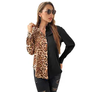 Leopard print shirt women high quality long sleeve silk blouse ladies