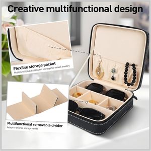 Étui à lunettes carré en cuir PU personnalisé avec logo Yuou, 3 emplacements, boîte de rangement pour lunettes, organisateur de lunettes de soleil à fermeture éclair pour les voyages - Product Image 4