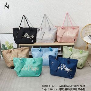 Bolso de playa de lino con letras 55x38x17cm con bolsa pequeña, bolso tote para mujer - Product Image 3