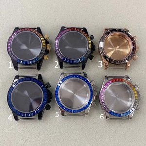 Boîtier en acier inoxydable PVD noir de 39 mm compatible avec le mouvement VK63 avec lunette en pierres arc-en-ciel - Product Image 3