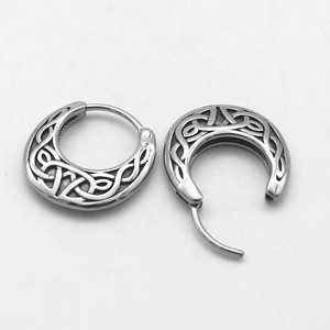 yunnique Tibetan <b>Silver</b> <b>Huggie</b> Earrings Geometric Pattern Unisex Fashion Jewelry Circular Ring Design - Product Image 3
