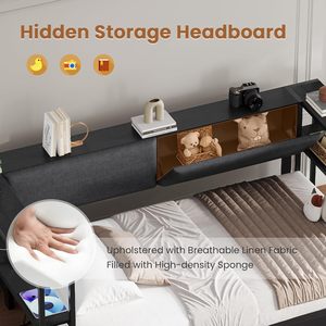 Ngu gục với ngăn kéo trẻ em khung giường đơn vị với Trạm Sạc góc giường với kệ lưu trữ tay vịn và tựa lưng bọc - Product Image 5