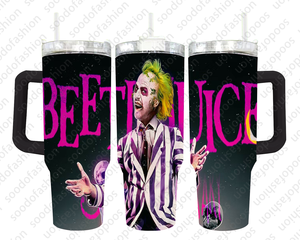 El más nuevo precio barato de fábrica al por mayor personalizado Beetle Juice Acero inoxidable 40 ozTravel taza de vidrio al vacío con asa y pajita - Product Image 2