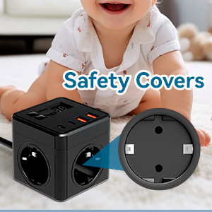 7-in-1 EU mở rộng ổ cắm bảo vệ tăng 3 AC cửa hàng 2 USB 2 Type-C 220V-240V vật liệu chống cháy máy tính để bàn Trạm Sạc - Product Image 5