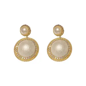 2023 nouveau coréen lumière luxe Imitation perle fleur pendentif boucles d'oreilles pour les femmes mode cristal élégant bijoux fête cadeaux