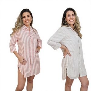 Vestido Camisero Holgado de Verano con Cuello Mao, Manga Larga, Botones, Cintura Natural, Transpirable y Ligero - Product Image 3