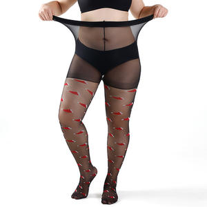 Collants Jacquard <span class=keywords><strong>Femme</strong></span> Grande Taille 30 Deniers à Motif Père Noël Transparent Personnalisé, Taille Haute avec Bout Renforcé - Product Image 1