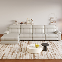 Canapé inclinable électrique moderne en cuir gris en forme de L pour salon, avec fonction zéro mur et longue banquette de relaxation