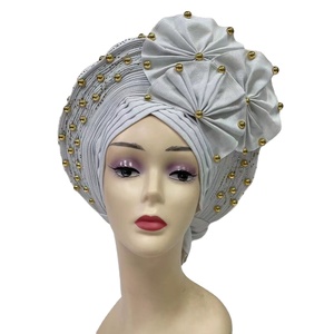 Pañuelo <span class=keywords><strong>de</strong></span> algodón estilo gorro turbante musulmán, gorro <span class=keywords><strong>de</strong></span> turbante africano Aso Oke, fácil <span class=keywords><strong>de</strong></span> usar, para Auto Gele, nuevo, con cuentas, nuevo, para usar - Product Image 5