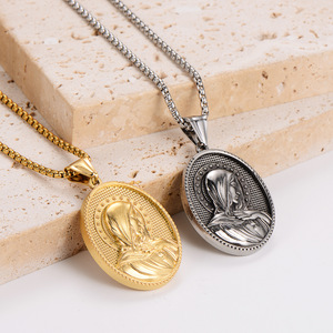 Collier pendentif ovale religieux Vierge Marie en acier inoxydable <span class=keywords><strong>plaqué</strong></span> <span class=keywords><strong>or</strong></span> 18 carats, anti-ternissement, style vintage, vente en gros - Product Image 4