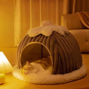 Pet Semi-Enclosed Tent <b>Bed</b> Polyester Filling PP Cotton Bubble Fleece Materials Washable Anti-Slip for Indoor All-Season Sleep - Product Image 2