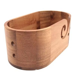 Cuenco de madera ovalado de madera maciza con orificios para tejer, almacenamiento de ganchillo y organización de escritorio - Product Image 2