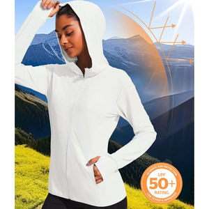 <b>Women</b> <b>Light</b> Blue Hooded Zip-Up Sun Protection <b>Jacket</b> Full Sleeve Anti-Uv Solid Color Regular Fit with Pockets - Product Image 4