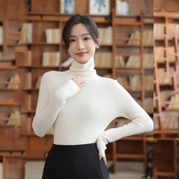 Suéter de cuello alto sin costuras para mujer, mezcla de lana, ajuste ceñido, acanalado, capa base, jersey, venta al por mayor, económico, cálido, ropa interior, tops