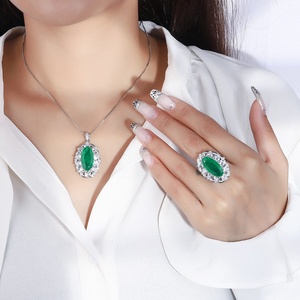 Fashion Eco-friendly Copper 12*20mm Green Zircon Teardrop Necklace Rings <b>Set</b> Elegant Simple Jewelry <b>Sets</b> for Refined Looks - Product Image 6