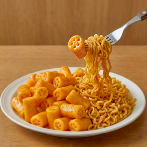 Comida callejera coreana estilo Bibim, preparada para cocinar en vaso, con queso Rabokki y pastel de arroz elástico con forma de flor. - Product Image 5