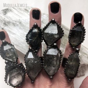 RM48852 Natural Raw Herkimer Diamond Adjustable Ring Gothic Witch Wicca <strong>Pagan</strong> Grunge Crystal Healing <strong>Jewelry</strong> - Product Image 1