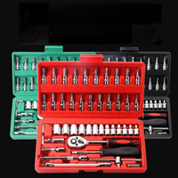 Jeu de douilles à cliquet 46 pièces 1/4 pouce avec boîte de rangement, outils de réparation automobile et moto pour le bricolage