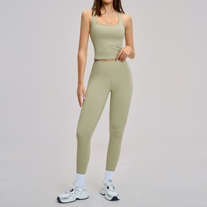 Ensemble <span class=keywords><strong>de</strong></span> <span class=keywords><strong>sport</strong></span> 2 pièces Aoyema <span class=keywords><strong>de</strong></span> qualité, brossé, respirant, texturé, sans coutures, moulant et dos nu pour l'extérieur - Product Image 4