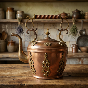 Vintage Tea Kettle With Brass Accents And <b>Lid</b> Metal Water <b>Pot</b> Decorative Kitchenware - Product Image 4