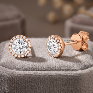 ต่างหูเพชรทรงกลมคลาสสิกแบบ Halo สำหรับผู้หญิง ทอง 10K 14K 18K เงิน 925 935 - Product Image 2