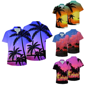 Chemises d'été à manches courtes pour hommes, personnalisées, en polyester, imprimées en 3D par transfert thermique, tricotées, anti-rétrécissement, motif cocotier, pour les vacances à la plage - Product Image 1