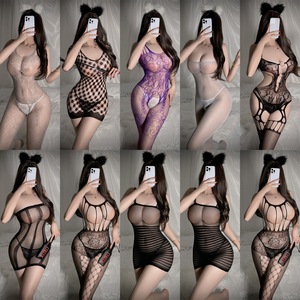 Meer design sensuele sexy lingerie OEM dunne doorschijnende mesh holle-out uniform kant gepassioneerde verleiding nachtkleding set - Product Image 4