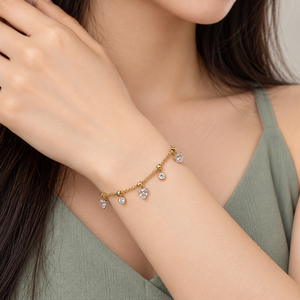 Zirconia <b>Charm</b> <b>Bracelet</b>, Stainless Steel with Zirconia, Gold and <b>Silver</b> Color Options, Gold Variant 14K Gold Vacuum Plated - Product Image 5